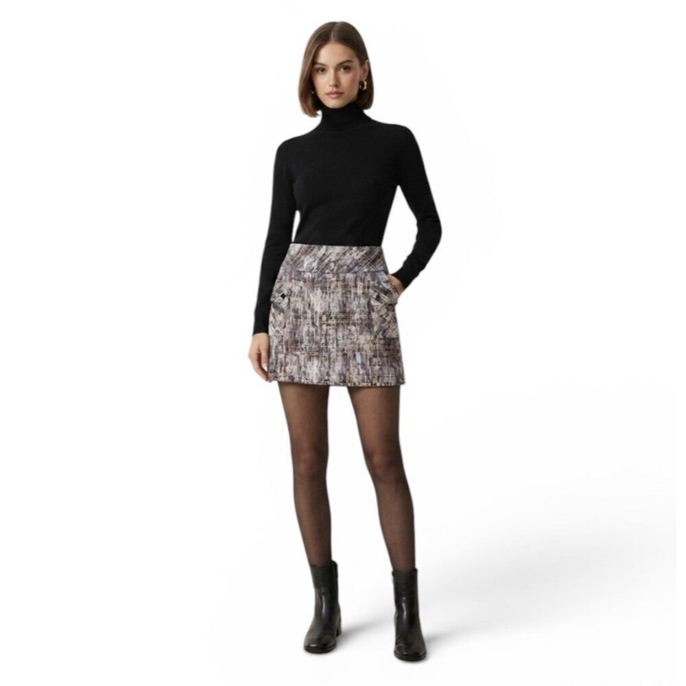 NWT Teenflo Jenna Mini Skirt Gray Maroon Wool Blend Women’s Size 6 NEW $178